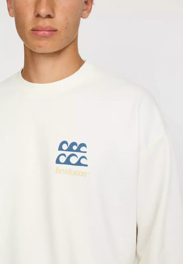 Revolution Printed Crewneck Waves Pullover Herren weiss